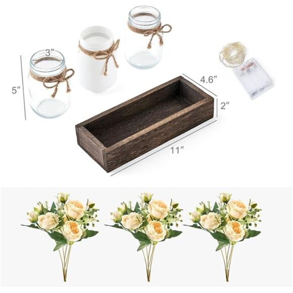 Mason Jar Lights Centerpiece Table Decorations for Dining Room Farmhouse Table - Picture 6 of 7